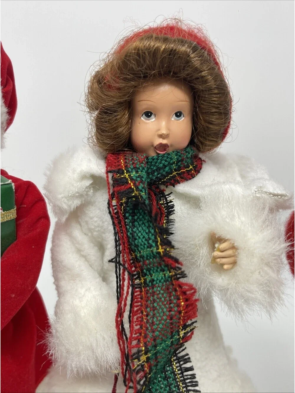 3 Vintage Christmas Carolers Figurines Choir Singers Red White Coat Plaid Decor